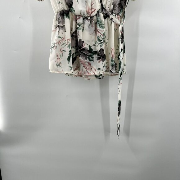 Sienna Sky V-Neck Surplice Short Sleeve Floral Top Womens Size Small Tie Waist - Picture 8 of 11